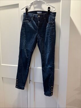 LOFT Dark Blue Skinny Jeans with Button Hem